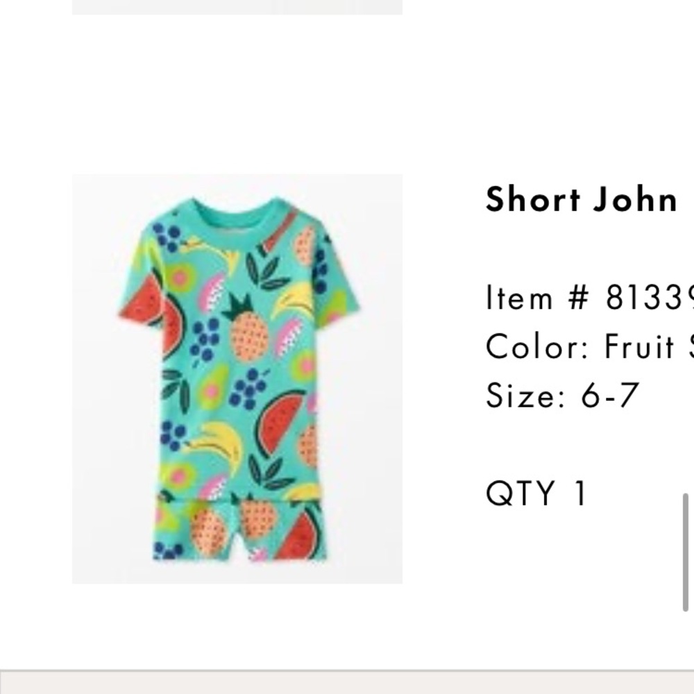 NWT HANNA ANDERSSON - Fruit Salad Short John Organic Cotton Pajama Set - 6-7T